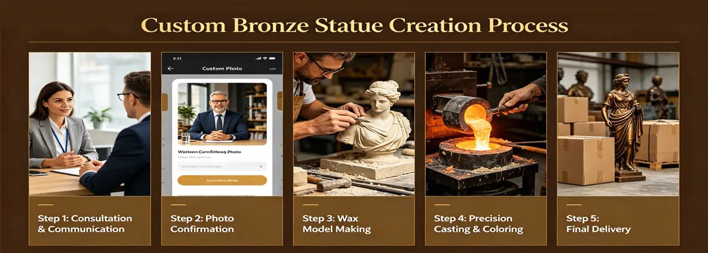 Custom bronze bust and memorial statue custom process from photo handcrafted lost wax casting portrait service